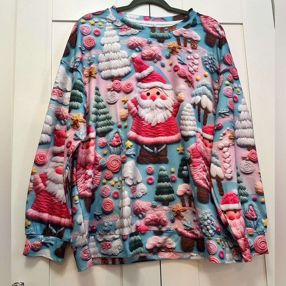 Festive Santa and Tree Christmas Holiday Sweater Sz XL NEW!